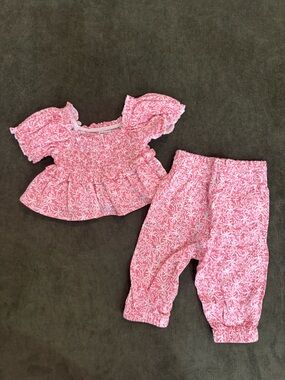 Mayoral Pink Floral Two-Piece Set - Smocked Top & Pants